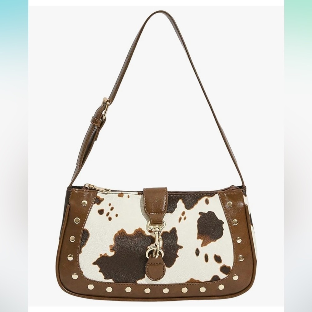 Cow Print Y2k Style Studded Shoulder Bag
